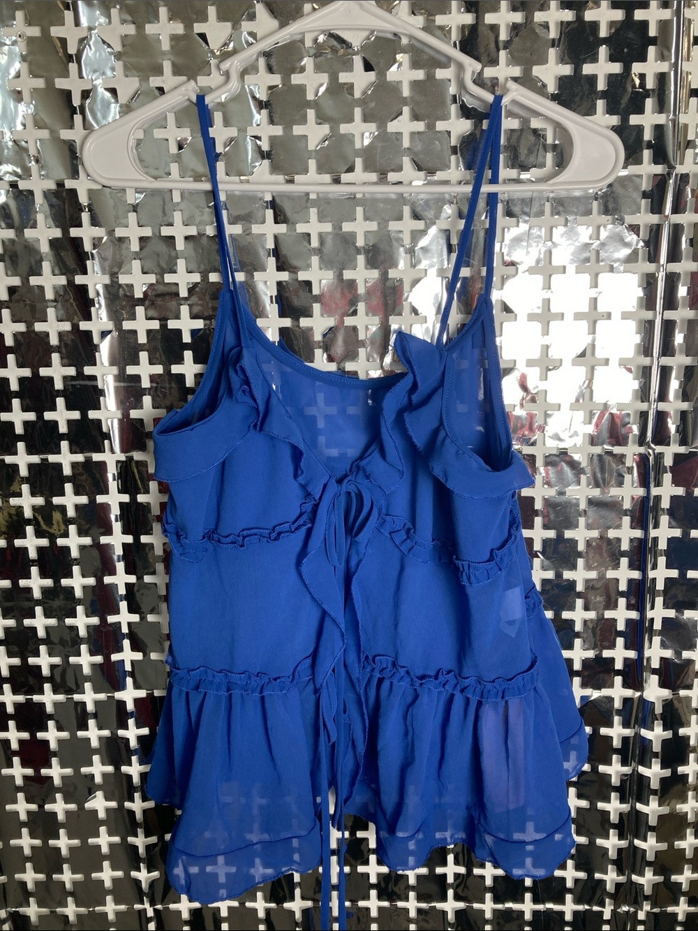 Micas Ruffled Tie-Front Royal Blue Spaghetti Strap Camisole